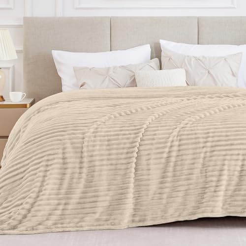 Image of BEDELITE Ribbe Blankets Queen Size for Bed, Beige, 90 inchx90 inch