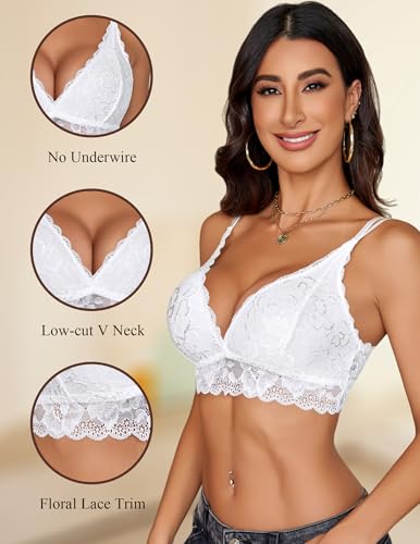 Image of Avidlove Womens Bras Lace Deep V Bralettes for Women White Sexy Bras for Women No Padded(White,L)