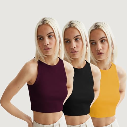 Image of KERI PERRY Tops for Women Crop Top for Women's Tank Activewear Tee Sports Western Casual Cotton Camisole Pack of 3 Combo