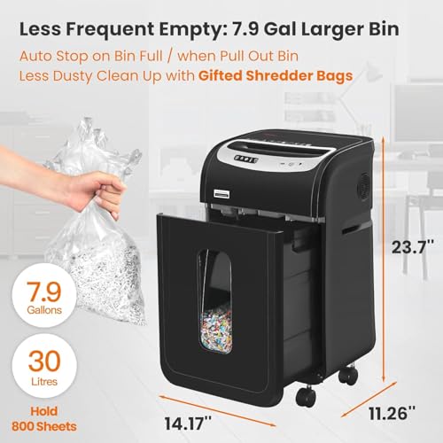 VidaTeco Mirco-Cut Paper Shredder Heavy Duty, 18-Sheet Shreds Paper/Card/Staple/Clip Paper Shredder for Home Office Use, Security Level P-4 Jam Proof System 30L Pullout Basket and Wheels - Image 8