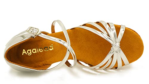 Agalead Girls Latin Dance Shoes Sparkle Silver Leathery Striped Ballroom Salsa Practice Performance Wedding Party Shoes + Diy With Diamond #TOP1