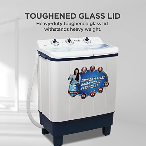 Image of Intex 6.5 KG Semi Automatic Top Loading Washing Machine with Premium Glass Lid (Wave Pulsator, Blue and White, SA65NBHG)
