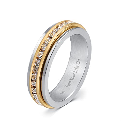 Image of Muses Art Design Fidget Rings, Anxiety Rings, Spinner Rings, Band Rings with Birthstone, Stainless Steel, Women and Men, Meditation Rings, Thumb Rings, Stress Relieving and Anxiety Reducing