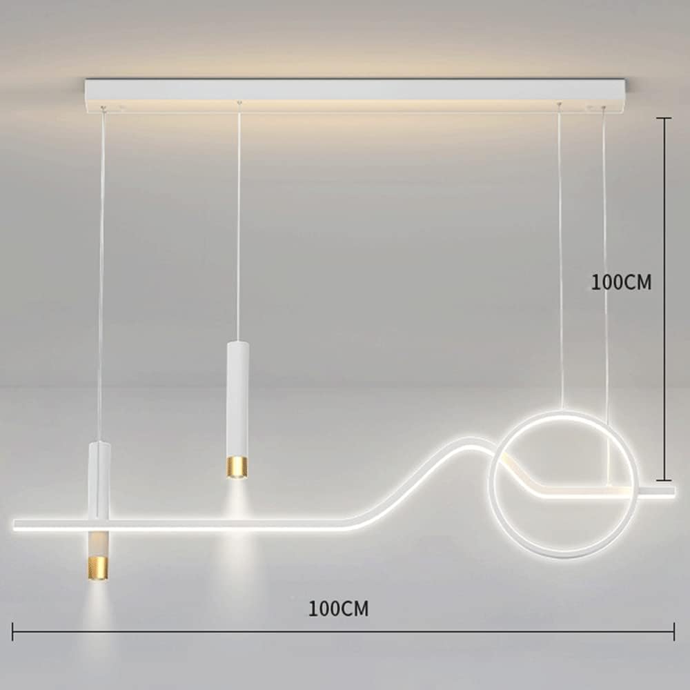 Creative Geometric Linear Pendant Light, White Metal Kitchen Island Hanging Lights, Minimalist Dining Room Decorative Lighting Drop Lamp, Modern 40W LED Linear Suspension Lamps