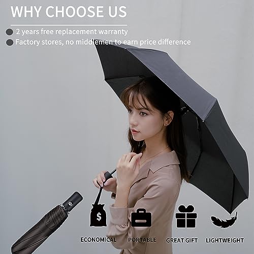 Mrtlloa 42 Inch Compact Windproof Travel Umbrella For Rain, Lightweight, Portable, Automatic, Strong, Waterproof Folding Small Umbrellas For Women & Teenagers(Black) #TOP1