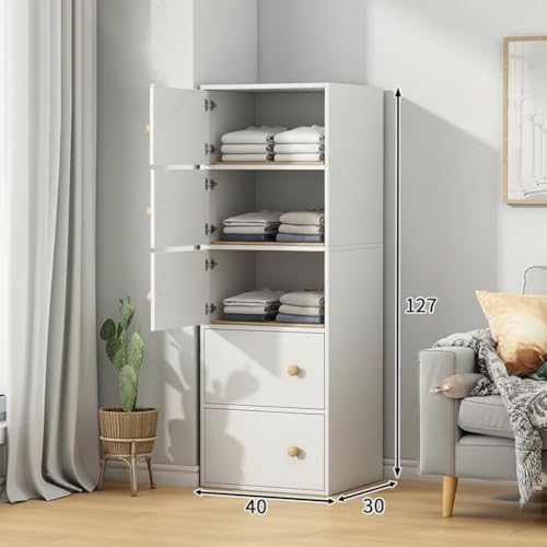 Image of EXVITO 2 Door Premium Wooden Multi-Door Wardrobe Cabinet with Shelves | Space Saving Clothes Organizer Almirah for Kitchen,Home Office | Sun Protection with Anti-Slip Handle - Maple (White, 5 Door)