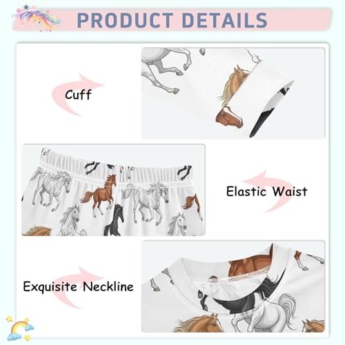 Pajama Sets Long Sleeve Horse Running Pattern Prints Soft Comfy Sleepwear 2 Piece PJS 3-8T4