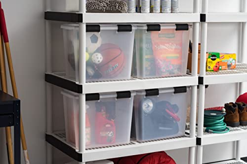 Image of IRIS USA WeatherPro 32 Qt Storage Bins with Lids, 4 Pack, BPA-Free Plastic Gasket Box with Tight Latch and Seal, Stackable Nestable Tote Tub - Clear /Black