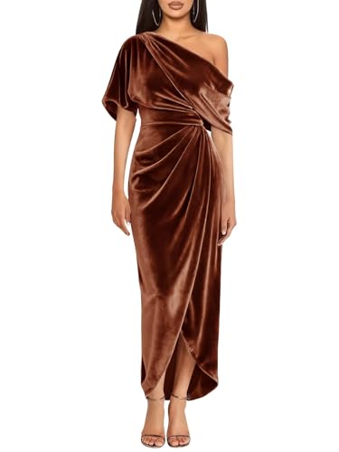 Wenlion Rust Plus Size Velvet Wrap Dress for Wedding Guest