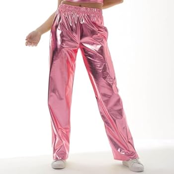 Fldy Metallic broek voor meisjes, set met glitters, hiphop, dans, jazzkleding, sport, trainingspak, carnaval, party, show, dans, zwart_a, 134-140