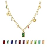 Sundurich Gold Necklace for Women Dainty 14K Gold Plated May Birthstone Necklace Green Blue Pendant Charm Necklaces Birthday Gifts Waterproof Jewelry