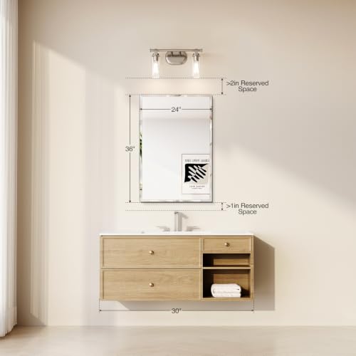 Mestikits Bathroom Mirrors for Wall Beveled, 24"x36" Frameless Bathroom Vanity Mirror, Wall Mount Mirror for Bedroom Entryway Living Room Hangs Horizontally or Vertically by Mestikits - Used condition - Image 2
