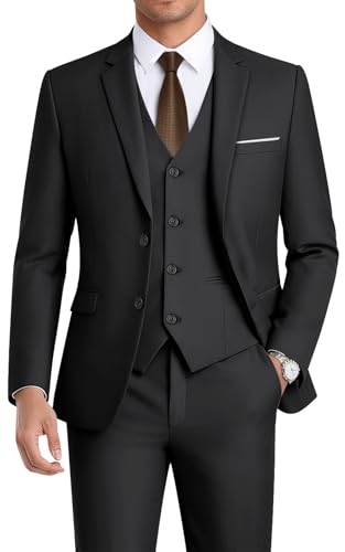 WEEN CHARM Suits for Men,3 Piece Slim Fit Suit Set with 2-Button Blazer,Vest,Pants,Tuxedo for Wedding,Prom,Party,Business Grey