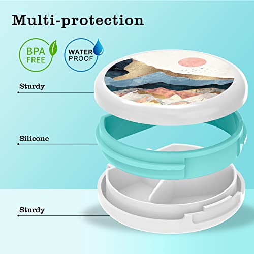 Image of Serfeymi Small Pill Box - 3 Compartments Portable Pill Box for Purse Pocket, Compact Mini Travel Pill Case - Suitable for Medicine, Vitamin, Fish Oil, Supplements - White(Mountain Sunrise)
