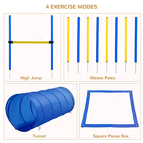 PawHut-4PC-Obstacle-Dog-Agility-Training-Course-Kit-Backyard-Competitive-Equipment-BlueYellow PawHut 4PC Obstacle Dog Agility Training Course Kit Backyard Competitive Equipment BlueYellow