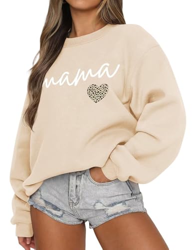 LEEDYA Women Plus Size MAMA Sweatshirts Long Sleeve Crew Neck Casual Oversized Soft Pullover Tops Shirts...