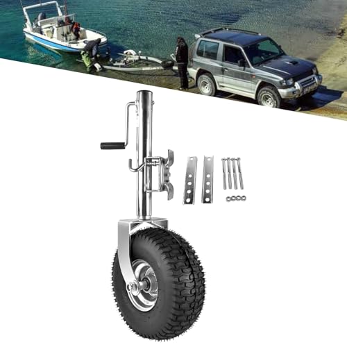 Flynsu Beach Boat Trailer Jack 13.38 Inch Wheel, 2000lbs Capacity, Heavy Duty Bolt-On Swivel Tongue Jack, Easy to Rotate and Fold, for RV/Boat/Trailer/Sport Utility Vehicles (Silver)