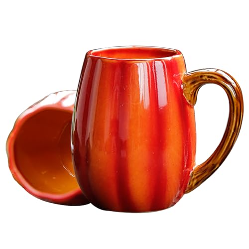 Artceramic Pumpkin Mugs, Ceramic Coffee Mugs and Tea Mug, Novelty Orange Ceramic Pumpkin Shaped Cup, Halloween, Thanksgiving, Christmas, Birthday Gifts, 2PC