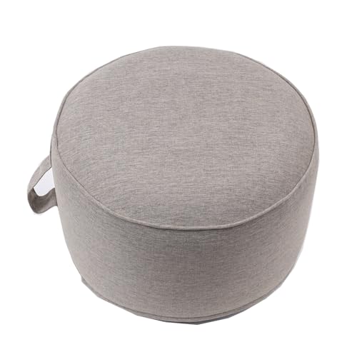 Image of QILLOWAY Inflatable Outdoor Ottoman for Patio, Waterproof Round Pouf, Inflatable Foot Rest, Outdoor Footstool for Poolside, Garden,Camping,All Tan,Grey