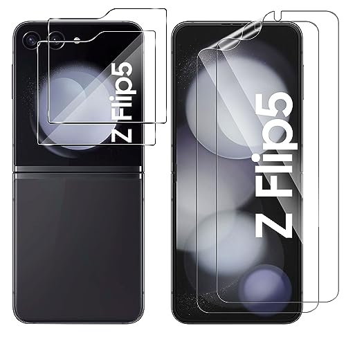 GEEMEE para Samsung Galaxy Z Flip 5 Protector de Pantalla + Protector de Pantalla Trasera de Vidrio,【2+2 Pack】 Flexible Soft HD Antihuella Alta Sensibilidad Antiarañazos Film