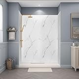 Maasechs 4 Pcs 79in x 39in Waterproof Vinyl Shower Surround Kit Shower Wall Panels with Accessories in Solid Surface for Subway Tub Corner Trimmable Upgraded Protection(Stylish)