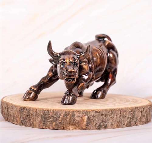 Image of UAG Exports Charging Bull Showpiece - 9 Inches | Durable Polyresin Build | Stock Market Bull Idol for Office Desk, Living Room, Home, & Workstation | Business Success Gift Item - Rustic Copper Finish