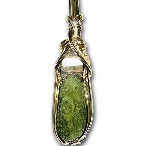 Genuine Moldavite Crystal Necklace Pendant with Herkimer Diamond