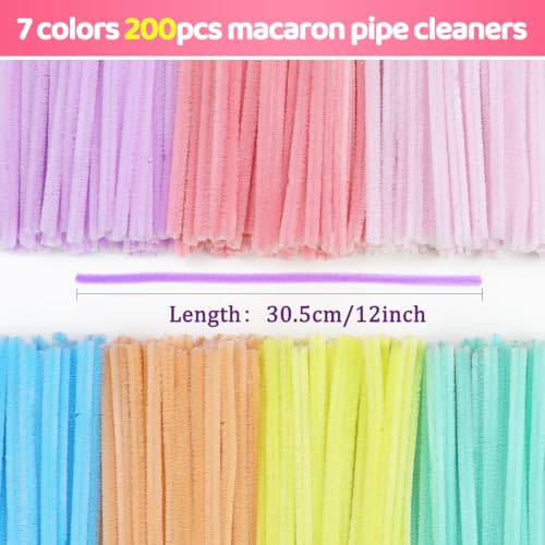Image of Bundooraking Craft Pipe Cleaners,Chenille Stems for Art and Craft Projects, Flower DIY Decorations, Art Supplies (500pcs Macaron,7 Colors)