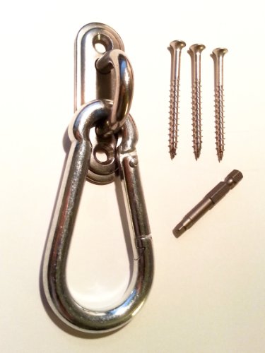 Stainless Steel Eye Pad Anchor Mount with Carabiner - 600 pound working weight (Oblong)