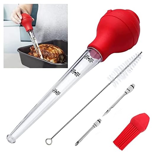KAYCROWN Best Utensils Turkey Baster Set of 4, Commercial Grade Quality Silicone Bulb Including Meat Marinade Injector Needle with Barbecue Basting Brush and Cleaning Brush for Easy Clean Up