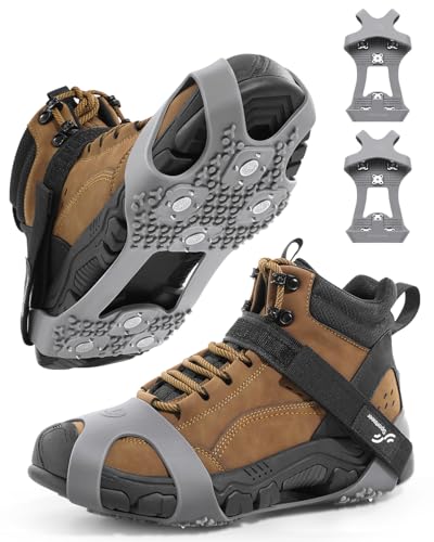 Sportneer Crampons： Ice Cleats for Shoes and Boots with 28 Spikes - Traction Slip-on Stretch Footwear for Walking and Shoveling on Ice and Snow - Lightweight for Women and Men