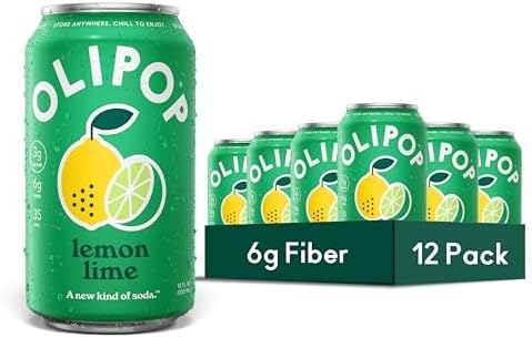 OLIPOP 6g Fiber Prebiotic Soda, Lemon Lime, 12 fl oz, 12 Pack