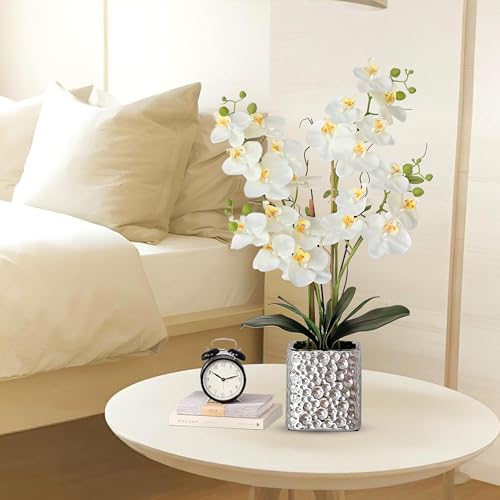 SJC Orchid Artificial Flowers with Sliver Vase Large Silk Faux Phalaenopsis Flowers for Dining Room Table Floral Centerpieces Indoor Decoration,White by SJC - Image 4