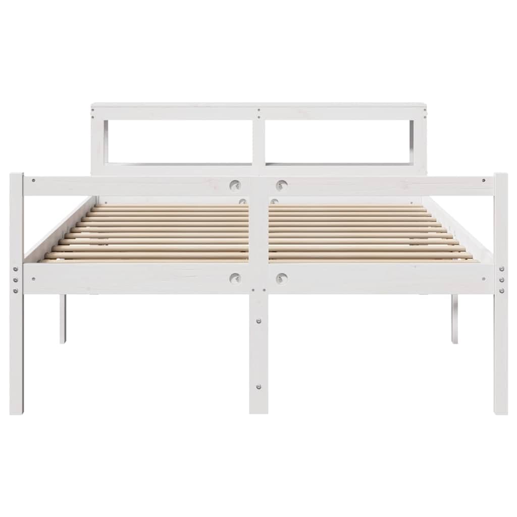 Massives Kiefernholz Seniorengerecht 44cm Einstiegshöhe Weiß 120x200 cm | Seniorenbett mit Kopfteil ohne Matratze Weiß 120x200 cm Massivholz Kiefer Bettgestell mit Stauraum