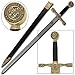 King Arthur Excalibur Long Display Sword Medieval Decorative with Gold-Tone Cross Guard, Black Handle, Engraved Steel Blade