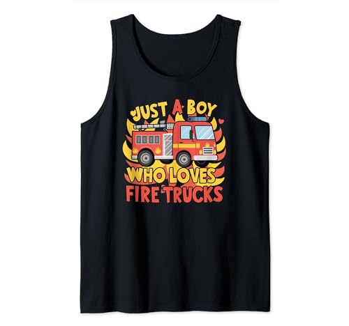 Just a Boy Who Loves Firetrucks Funny Firehouse Tees Camiseta sin Mangas