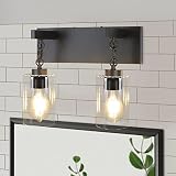 Crisand 2-Lights Bathroom Wall Sconce - Black Industrial Bathroom Lighting with Clear Glass Shade Li