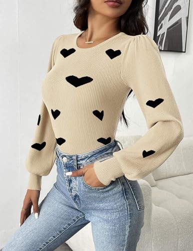 Zeagoo Women 2025 Long Puff Sleeve Sweater Fall Slim Fit Pullover Tops Crewneck Ribbed Knit Bodysuit Jumpsuit S-XXL3