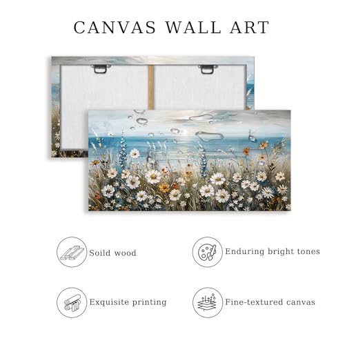 SERIMINO Large Wall Art for Living Room, Coastal Landscape Wall Decor, Beach Daisy Canvas Prints Farmhouse Decor, Wildflowers Bathroom Pictures Home Decor Aesthetic, Dining Room Kitchen Artwork 24"X48"