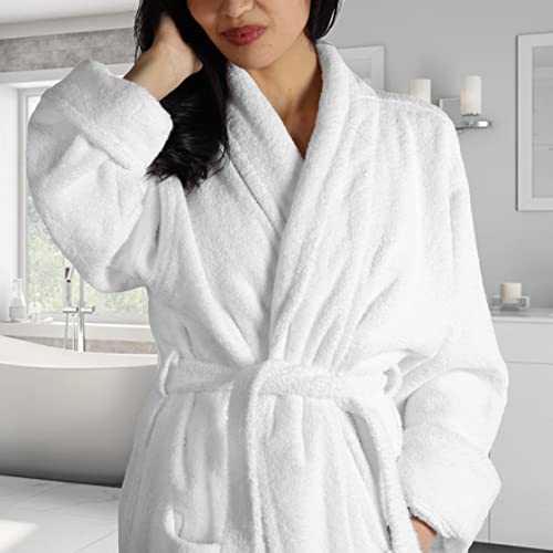 Superior Men's Traditional Premium Turkish Cotton Lightweight Long Bathrobe with Pockets- Large-X Large, White