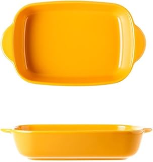 XIANGE100-SHOP Naczynia do pieczenia ceramiczna blacha do pieczenia prostokątna półuszna ser talerz riotto naczynie do pieczenia mikrofalówka zachodnie jedzenie miska piekarnik pieczony ryż zastawa stołowa 2 szt. naczynie żaroodporne (kolor: Żółty)