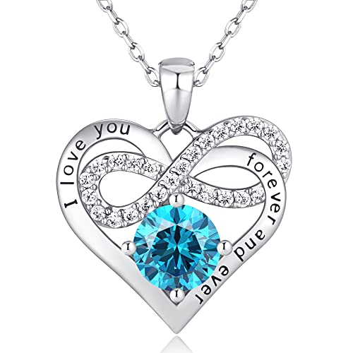 Momlovu Infinity Heart Necklace for Women 925 Sterling Silver Aquamarine Birthstone Necklace Valentines Day Mother's Day Anniversary Birthday Christmas Gifts for Women Her
