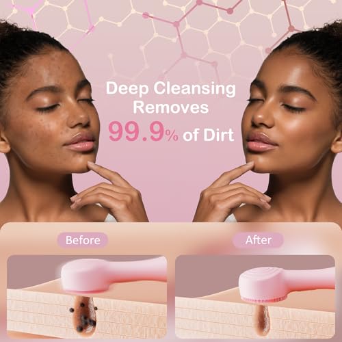 Facial Cleansing Brush Silicone Face Scrubber Waterproof Rechargeable Exfoliator Massage Device for Men & Women, Deep Pore Cleansing, Exfoliating, Removing Blackhead Electric Face Scrub Brush (Pink) - Image 3