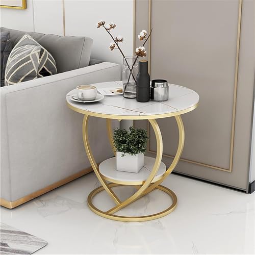 Image of Coffee Table for Living Room,Modern Corner Sofa Side Bedside Tables Snack End Table for Bedroom,White Table Top with Gold Metal Frame (Gold White)
