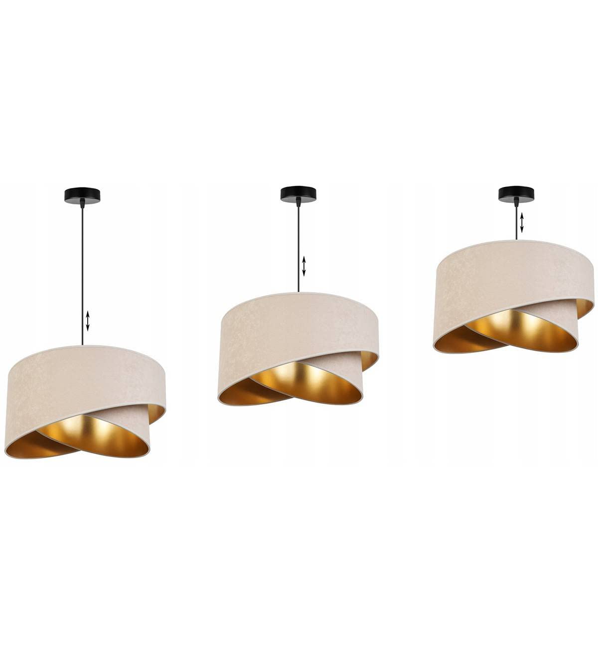 Light-Home Wisząca Regulowana Lampa,Mediolan'' z Abażurem - Nowoczesna Lampa w Stylu Industrialnym do Salonu Sypialni i Jadalni - Wykonana z Metalu i Weluru - Kremowy