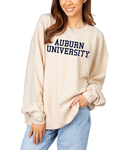 chicka-d NCAA Auburn Tigers Womens Corded Crew Pullover Sweatshirt, Natural, Large, 443_NC_CB