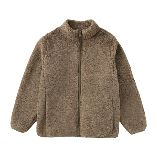 Kids Girls Fleece Full Zip Jacket Solid Color Brushed Stand Up Collar Long Sleeve Coat Toddler Girls Cute Warm Clothes