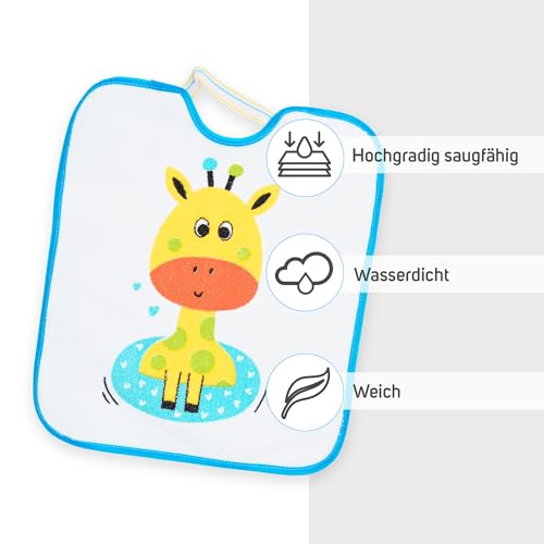Ti TIN Lätzchen Baby ab 12 Monaten – Pack mit 4 wasserdichten Sabberlätzchen, Baumwoll-Frottee (73%) und Polyester (27%), maschinenwaschbar, mit elastischem Verschluss, ideal für Kindergarten