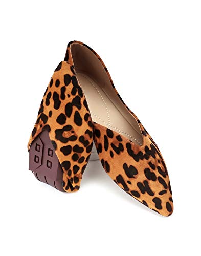 Slocyclub Women's Ballet Flats Microfiber Vamp Fabrics Pointed Toe Slip On Black Leopard Stylish Soft Lightweight Casual Ladies Flats Shoes