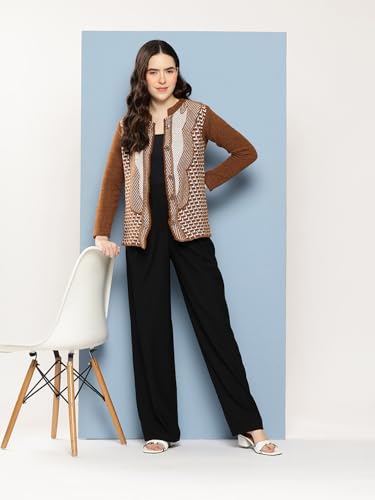 Image of Aarika Womens Winter Wear Green Colour Zig Zag Woolen Cardigan